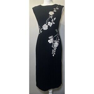 Talbots Black Floral Embroidered Vintage Inspired Midi Sheath Dress 2 Petite